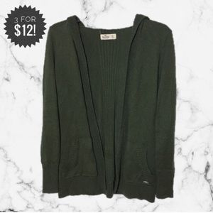 Hollister Hooded Knit Cardigan in Dark Green XS